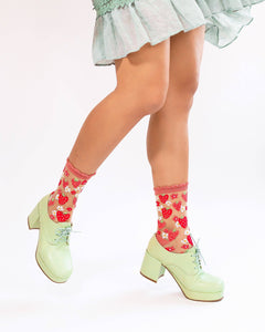 Strawberry Daisy Ruffle Sheer Crew Sock