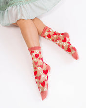 Load image into Gallery viewer, Strawberry Daisy Ruffle Sheer Crew Sock