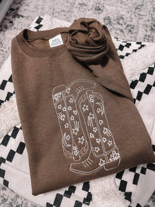 Embroidered Cowgirl Boots Sweatshirt