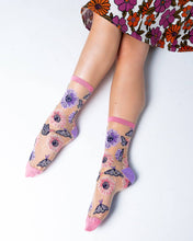 Load image into Gallery viewer, Sunflower Butterfly Sheer Crew Sock