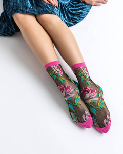 English Rose Black Sheer Ankle Sock