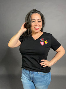 Happy Hearts Tee - Black V Neck