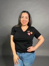 Load image into Gallery viewer, Happy Hearts Tee - Black V Neck
