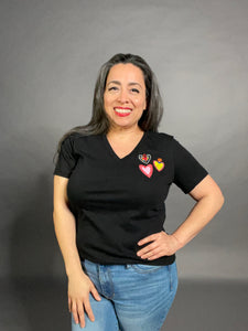 Happy Hearts Tee - Black V Neck