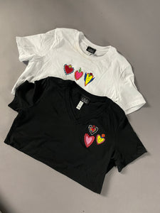 Happy Hearts Tee - Black V Neck